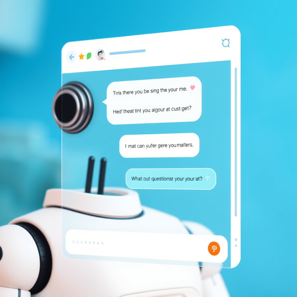 AI chatbot interfeisa attēls ar sarunu logu, kas parāda kā mākslīgā intelekta asistents atbild uz klientu jautājumiem e-komercijas vietnē, demonstrējot automatizētu klientu servisu